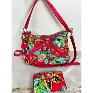 Vera Bradley Vivian Floral Hobo Shoulder Crossbody Bag In‎ Rumba With Wallet